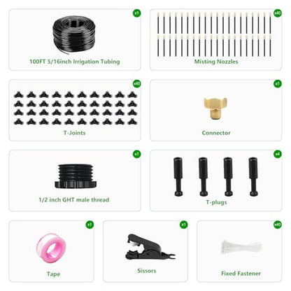 100FT Drip Irrigation System for Garden – Automatic Watering Kit with Solid Brass Metal Connectors, 360° Bendable Tubing &40 Adjustable Nozzles for Greenhouse, Lawn, Yard & Plants - size: 100 FT