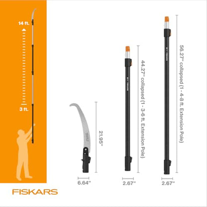 Fiskars 3-14 Ft XtendControl Extendable Modular Pole Saw & Tree Trimmer - style: 14' X2 Hook Bill Saw