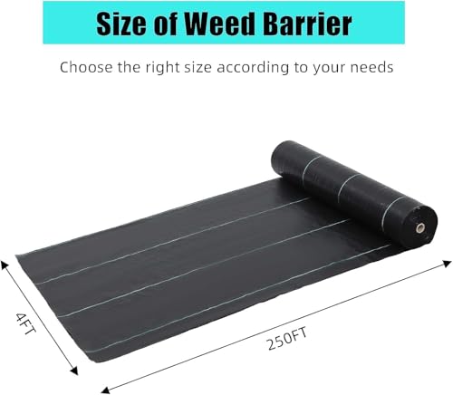 4ft x 250ft, 5oz Heavy Duty Weed Barrier Landscape Fabric - Woven Ground Cover - Superior Weed Control, High Permeability, Durable & Eco-Friendly Mulch Mat for Garden, Driveway, Flower Bed - Black