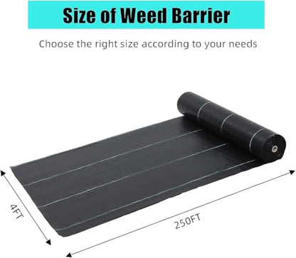 4ft x 250ft, 5oz Heavy Duty Weed Barrier Landscape Fabric - Woven Ground Cover - Superior Weed Control, High Permeability, Durable & Eco-Friendly Mulch Mat for Garden, Driveway, Flower Bed - Black