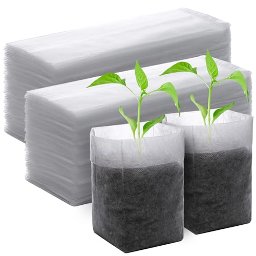 GREANER 200PCS Biodegradable Nursery Bags, 6.3"x7.8" Thickened Non-Woven Fabric Plant Seeding Grow Bags, Planting Seed Starting Pots Pouches for Flower Vegetable, Home or Outdoor Garden Supply - size: 6.3"x7.8"/200pcs