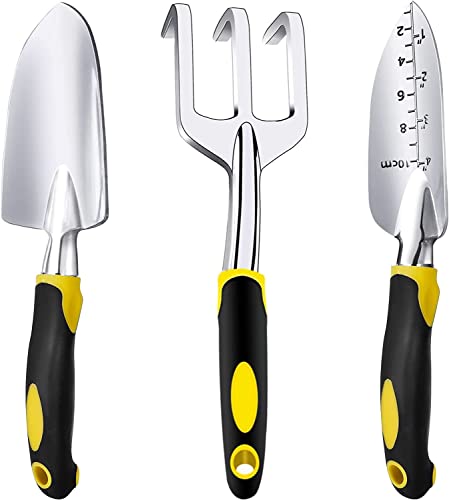 Edward Tools Gardening Hand Tools 3 Piece Set - Heavy Duty Garden Trowel, Transplanter, Hand Rake - Ergo Grip Handle - Bend-Proof & Rust-Proof Design - Cultivator, Garden Hand Shovel