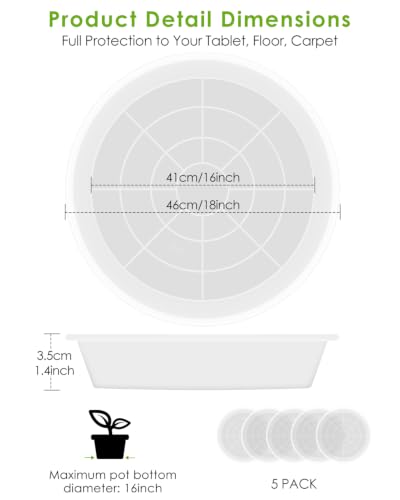 18 inch 5 Pack Plant Saucer Pot Tray, Large Thickened PP Plastic Flower Planter Water Drip Trays for Indoor Outdoor Garden, Semi-Transparent Planter Water Catcher for Pot, Plant Dish - size: 18 Inch