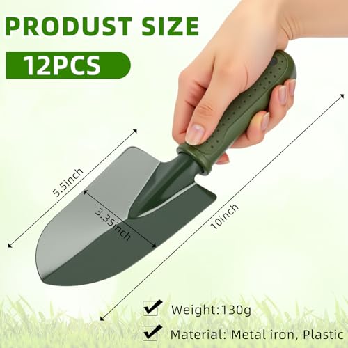 Yaocom 12 Pcs Garden Shovel Trowel Gardening Hand Tools Small Hand Shovels for Digging Metal Trowel Spade with Plastic Handle Anti Slippery for Lawn Yard Home Farm Planting