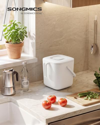 SONGMICS Compost Bin for Kitchen Counter, Plastic, 1-Gallon (4 L) - color: White, size: 1 gallons (4L)