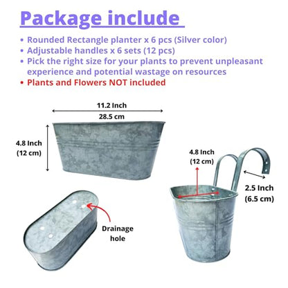 LaLaGreen Rail Planter (11.2 in, 6 Pack) Silver Metal Balcony Railing Pot - size: 11.2" (28 cm) x 6 Pack