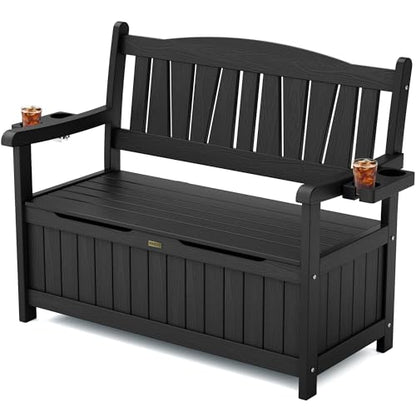YEFU Outdoor Bench, Heavy Duty Garden Storage Bench, Weatherproof, Black - color: Black