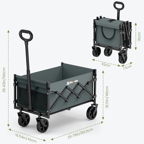 Blomoba Folding Wagon Cart with Wheels, 220lbs Utility Wagon Cart, Grey - color: Gray, size: Medium Without Tailgate