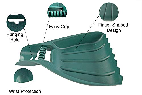 Home-X Leaf Collector Hand Scoop Set, Leaf Collector Shovels with Handles for Garden and Yard Landscaping, Gardening Hand Tools, Set of 2, 21" L x 14" W x 2" H, Green
