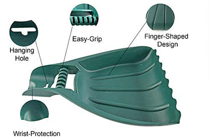 Home-X Leaf Collector Hand Scoop Set, Leaf Collector Shovels with Handles for Garden and Yard Landscaping, Gardening Hand Tools, Set of 2, 21" L x 14" W x 2" H, Green