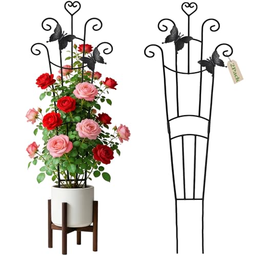 Plant Trellis for Climbing Plants Indoor Outdoor,2 Pack 33 Inch Expandable Metal Trellis for Potted Plants,Flowers Vine Ivy,Sturdy Climbing Plant Support for Indoor & Outdoor Houseplants with Ties - size: 33in;2PC