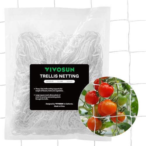 VIVOSUN 5 x 30 ft. Plant Trellis Netting, Heavy-Duty Polyester Grow Net, Garden Trellis Netting with Square Mesh for Climbing Plants, Vegetables, Fruits, and Flowers, 1-Pack - size: 5'x30' - 3.5''square mesh