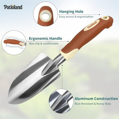 Brown Garden Tool Set 4-Piece, Trowel, Fork, Pruning Shear&Gloves - color: brown-4pcs