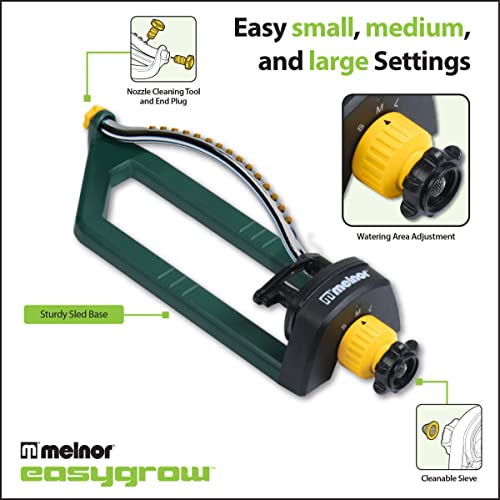 Melnor 65151AMZ Oscillating Sprinkler, Covers Up to 3,000 Sq. Ft., Small Medium Large Coverage Adjustment, 15 Precision Nozzles, Quick Connect Bundle, Green, Yellow - style: 3,000 sq. ft.