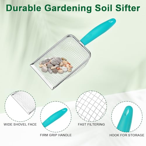 M METERXITY 1-Pack Gardening Soil Sifter, 4.3 mm Mesh Stainless Steel Portable Gardening Sifter with Plastic Handle for Sand/Dirt/Rock Compost [White, Blue] - color: White, Blue, size: 4.3X4.3mm