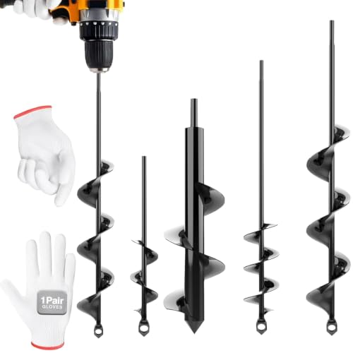 4pk Auger Drill Bit for Planting - Compatible with 3/8 Inch Hex Drive - size: 1.6 x 8.6 + 3 x 12 + 2 x 14.5 + 2.6 x 16.5 Inch