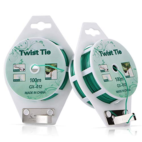 2 Reels 328 Feet (100m) Twist Tie, Green Coated Garden Plant Ties with Cutter for Gardening and Office Organization, Home - color: 2pack Green