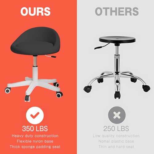 Rolling Stool – Ergonomic Swivel Seat, Adjustable Height, Ultra-Quiet Wheels, Padded PU Leather Cushion, for Salon, Office, Massage & Medical Use Black sap1 - color: Black