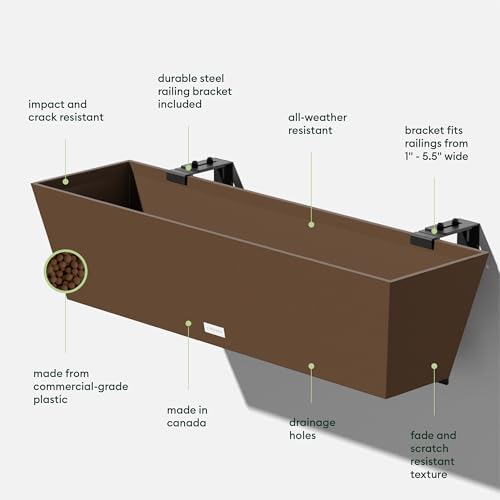 Veradek Pure Series Railing Planter - Tapered Window Box with Bracket - color: Espresso, size: 36 inch - 2 Pack
