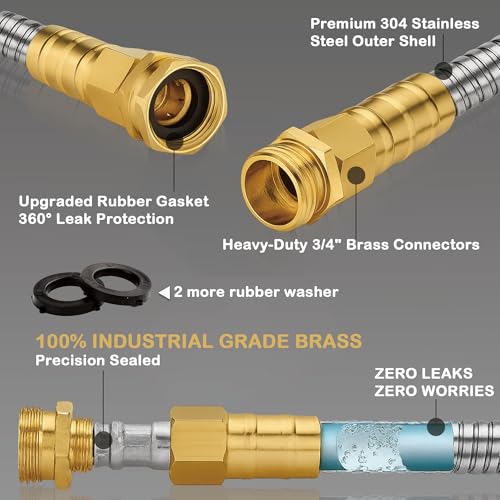 25FT Stainless Steel Garden Hose, 3/4 GHT Male to Female - size: 25FT