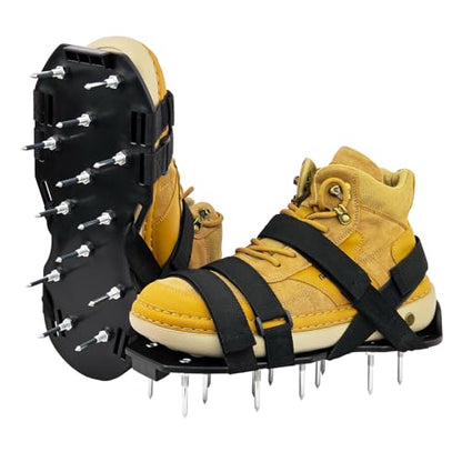 Lawn Aerator Shoes, Aerator Lawn Tool One Size Fits All for Yard Patio Lawn and Garden, Newly Upgraded X-Shaped 8-Strand Straps, Steel Spikes for Soil Aeration