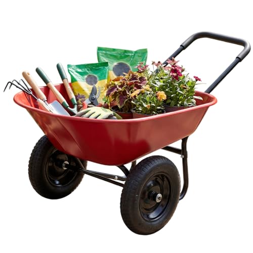 IRONMAX Dual-Wheel Wheelbarrow with All-Terrain Wheels, 220LBS, Red - color: Red