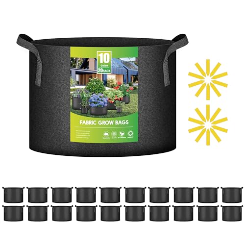 iPower 20 Pack 10 Gallon Grow Bags, Garden Planting Nonwoven Fabric Pots with Reinforced Handle, Heavy Duty and Aeration Planter Pot for Tomato, Fruits, Vegetables and Flowers - color: 10 Gallon Black, size: 20 Pack