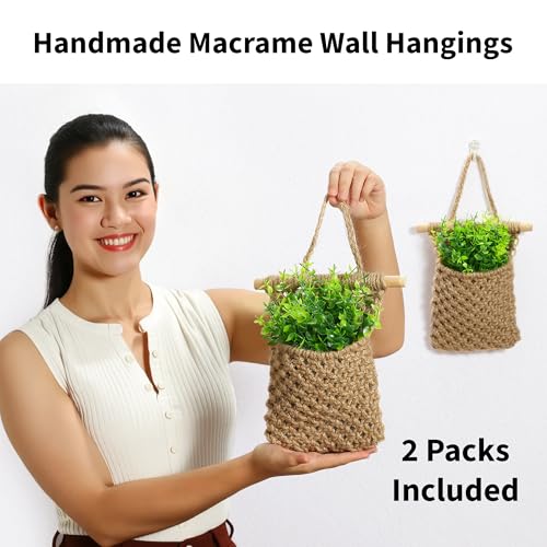 2 Packs Macrame Wall Planters with Faux Eucalyptus, Wall Decor - color: Jute