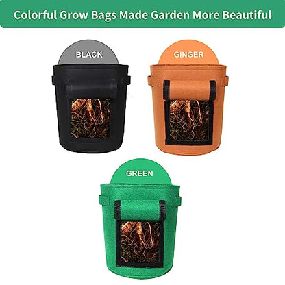 6-Pack 7 Gallon Grow Bags with Harvest Window Thickened 300g Nonwoven Fabric Heavy Duty Plant Pots for Vegetables Potato Coriander Containers with Handles Mix (2xBlack,Green,Orange) - size: 7GAL-MIX