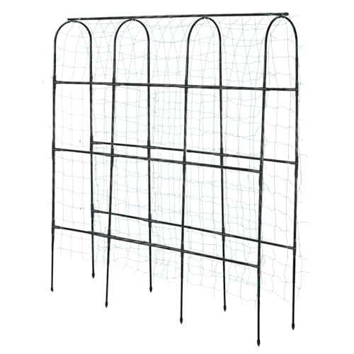 6 ft Tall, Garden Trellis for Climbing Plants Outdoor with Nylon Net for Cucumbers Vines Beans Raised Bed - Lightweight Metal, Black