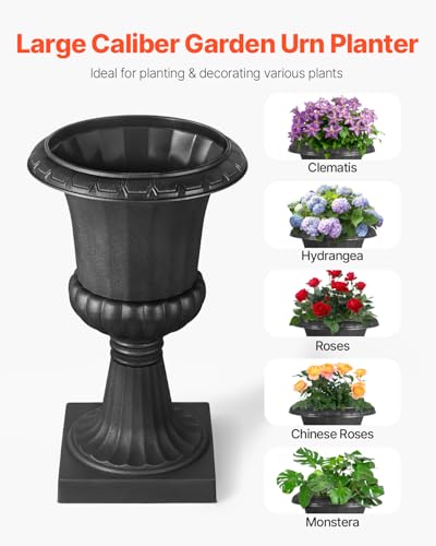 VEVOR Plastic Urn Planters, 15.8 x 26.4 Inch, 2 Pack Black Classic Flower Pots Front Porch Planters, Indoor & Outdoor Vase for Wedding, Party, Event, Home, Stage, Garden, Balcony, Patio Decoration - color: Black, size: 15.8 x 26.4 Inch