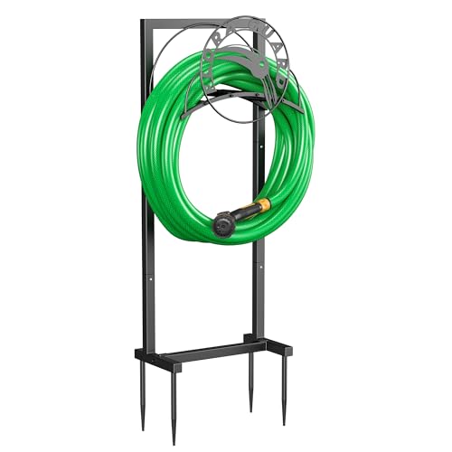 FLORA GUARD Garden Hose Holder Stand, Heavy Duty Freestanding Hose Rack - color: Matte Black