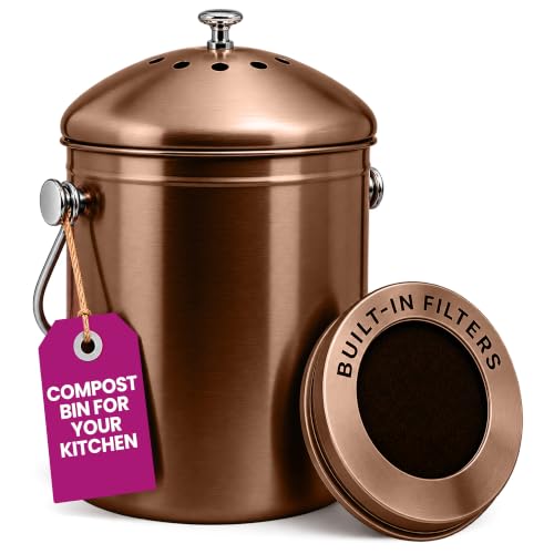 Epica Kitchen Compost Bin for Kitchen Countertops, 1.3 Galllon - Copper - color: Copper