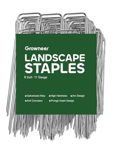GROWNEER 100 Pack Landscape Staples 6 inch 11 Gauge Yard Stakes - size: 6 Inch