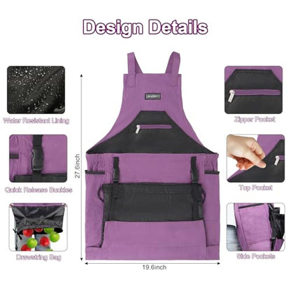 Garden Apron,Harvest Aprons with Drawstring Bag and Pockets for Women and Men,Canvas Fruit Picking Apron - color: Purple