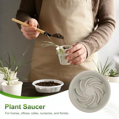 M METERXITY 2-Pack Plant Saucer, 7.3 Inch/ 18.5cm Plastic Plant Trays Thicker for Pots/Indoor/Outdoor/Water Drainage and Protection, Flowerpot Drip Tray [Grayish White] - size: 7.28 in