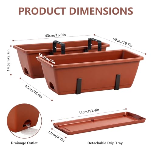 Deck Railing Planter Boxes Adjustable Window Boxes Planter Set of 2, Red - color: Red