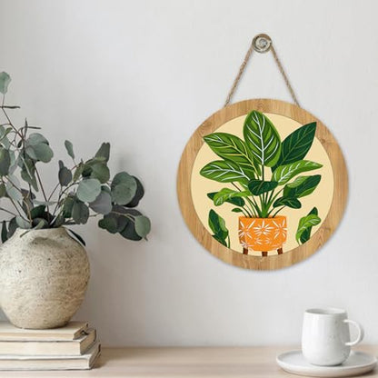 Boho Vintage Potted Plant Front Door Sign, Retro Tropical Calathea