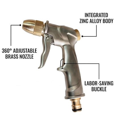 All-Metal Garden Hose Nozzle, Multiple Adjustable Spray Patterns