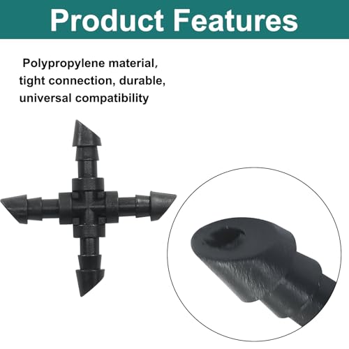 Murtenze 50 Pack 1/4 Inch Drip Irrigation Cross Fitting, Barbed 4-Way Cross Irrigation Parts Tee Connectors for Garden Lawn System - size: Cross-50P