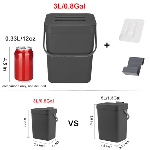 LALASTAR Mini Countertop Trash Can, Compact Waste Basket Garbage Can, Small Trash Bin with Lid for Desk/Office/Dorm, 3L/0.8 Gal, Black - color: Black, size: 3L-Lift