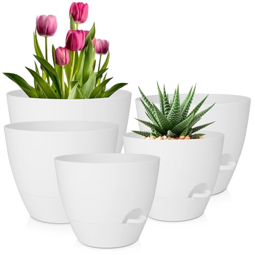 QRRICA 7/7.5/8/9/10 Inch Self Watering Pots for Indoor/Outdoor Plants - color: Pure White, size: 10/9/8/7.5/7 inch