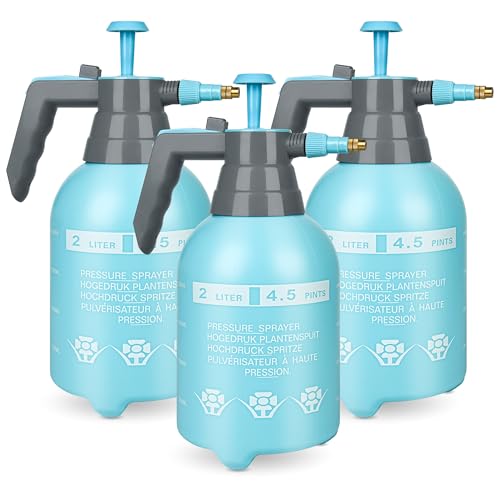 3Pcs 1/2 Gallon Hand Pump Sprayer with Adjustable Nozzle, Blue - color: Blue