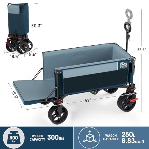 Timber Ridge 47" L Collapsible Wagon with Tailgate & Brake - color: Blue, size: 250L