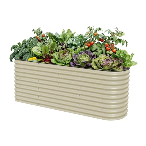 32" Extra Tall Raised Garden Bed Kits, 2 x 8 x 2.7ft Raised Planter Box Outdoor, 3.5 x 6.5 x 2.7ft Deep Root 9 in 1 Modular Metal Raised Beds for Gardening Vegetables Flowers Fruits - Pearl White - color: Pearl White, size: 9IN1 Modular