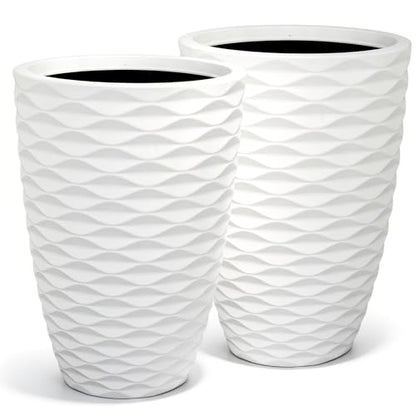 2-Pack 19" White Resin Tall Outdoor Planters with Wave Texture - color: 19"h-white Wavy
