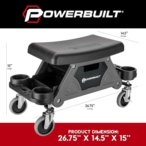 Powerbuilt Heavy-Duty Utility Rolling Seat Upgraded with Padding, Sturdy Locked in Trays, Premium Wheels for Garage Work - Grey 642924ECE - size: Foam Cushion