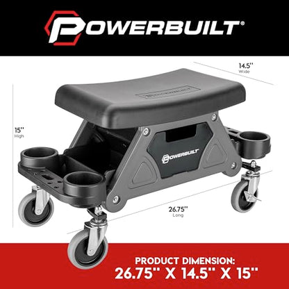 Powerbuilt Heavy-Duty Utility Rolling Seat Upgraded with Padding, Sturdy Locked in Trays, Premium Wheels for Garage Work - Grey 642924ECE - size: Foam Cushion