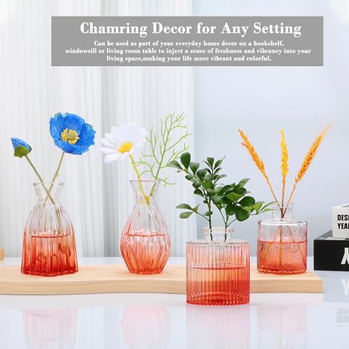 Glass Bud Vases Set of 4, Small Orange Flower Vases for Wedding Centerpiece - color: Orange
