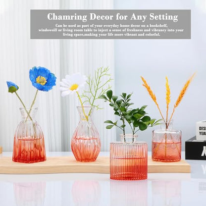 Glass Bud Vases Set of 4, Small Orange Flower Vases for Wedding Centerpiece - color: Orange